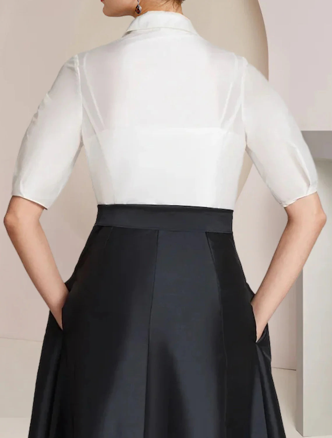A-Line Mother of the Bride Dress Formal Wedding Guest Elegant Party Shirt Collar Floor Length Taffeta Short Sleeve