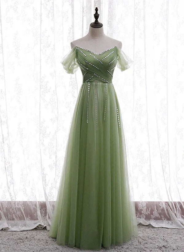 Light Green Beaded Sweetheart Long Party Prom Dress