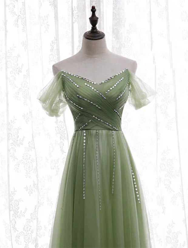 Light Green Beaded Sweetheart Long Party Prom Dress