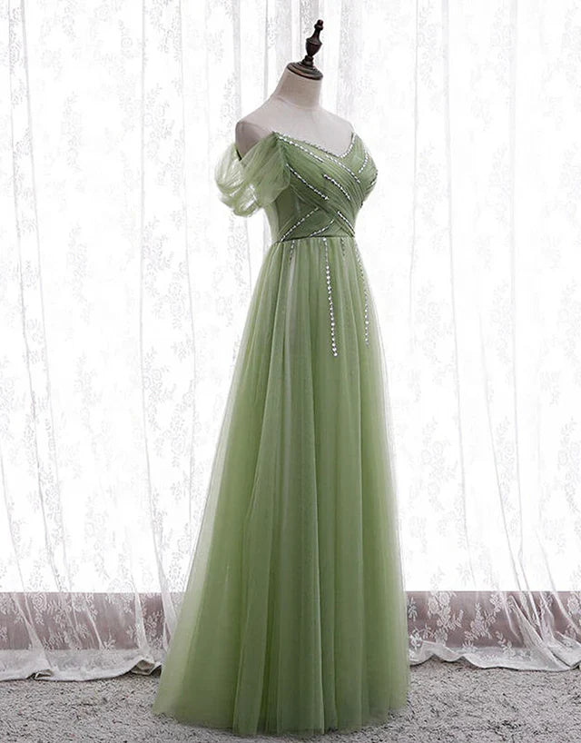 Light Green Beaded Sweetheart Long Party Prom Dress