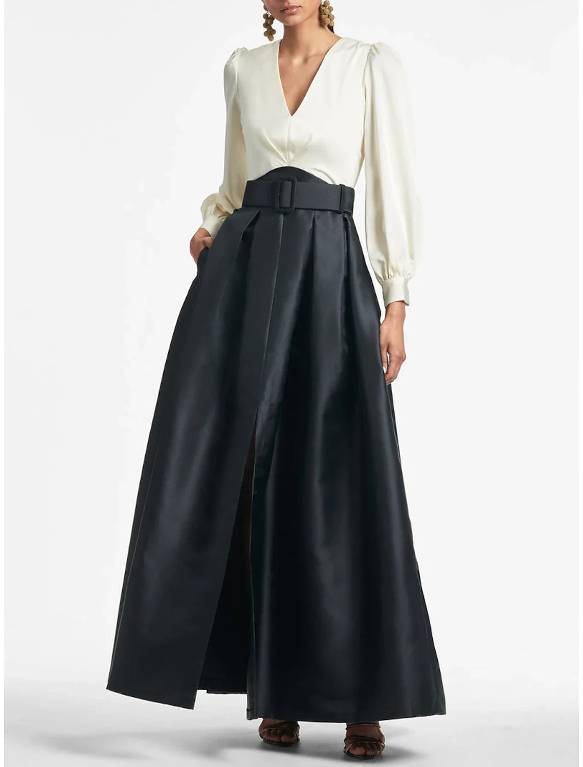 A-Line Evening Gown Party Dress Elegant Dress Formal Wedding Guest Floor Length Short Sleeve V Neck Belt / Sash Satin