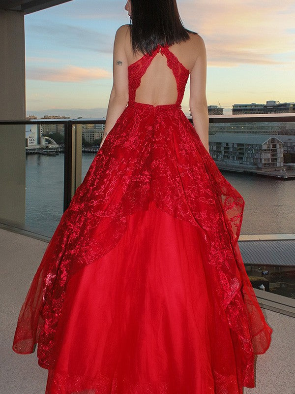 Straps Tulle Sleeveless Floor-Length Applique Dresses