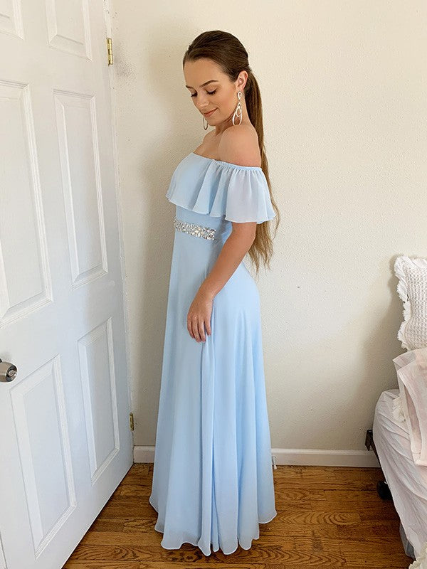 Off-the-Shoulder Beading Chiffon Floor-Length Sleeveless Dresses