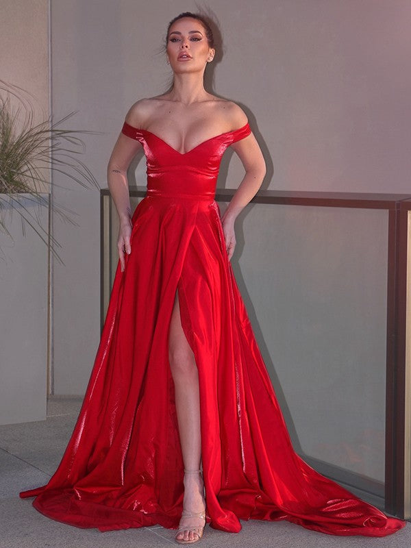 Ruffles Off-the-Shoulder Sleeveless Sweep/Brush Train Dresses