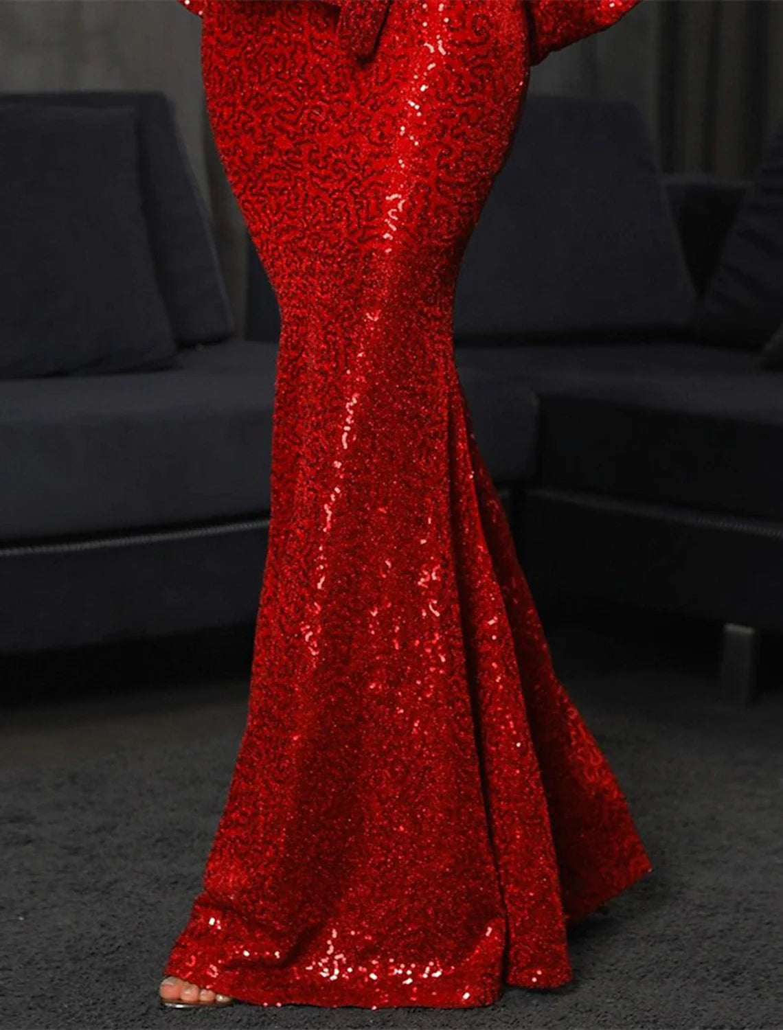 Mermaid Evening Gown Sparkle Red Green Dress Dress Formal Wedding Guest Floor Length Long Sleeve V Neck Fall Wedding Reception Sequined