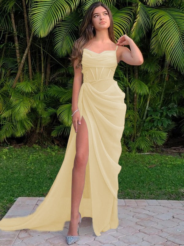 Spaghetti Straps Sleeveless Sweep/Brush Train Dresses