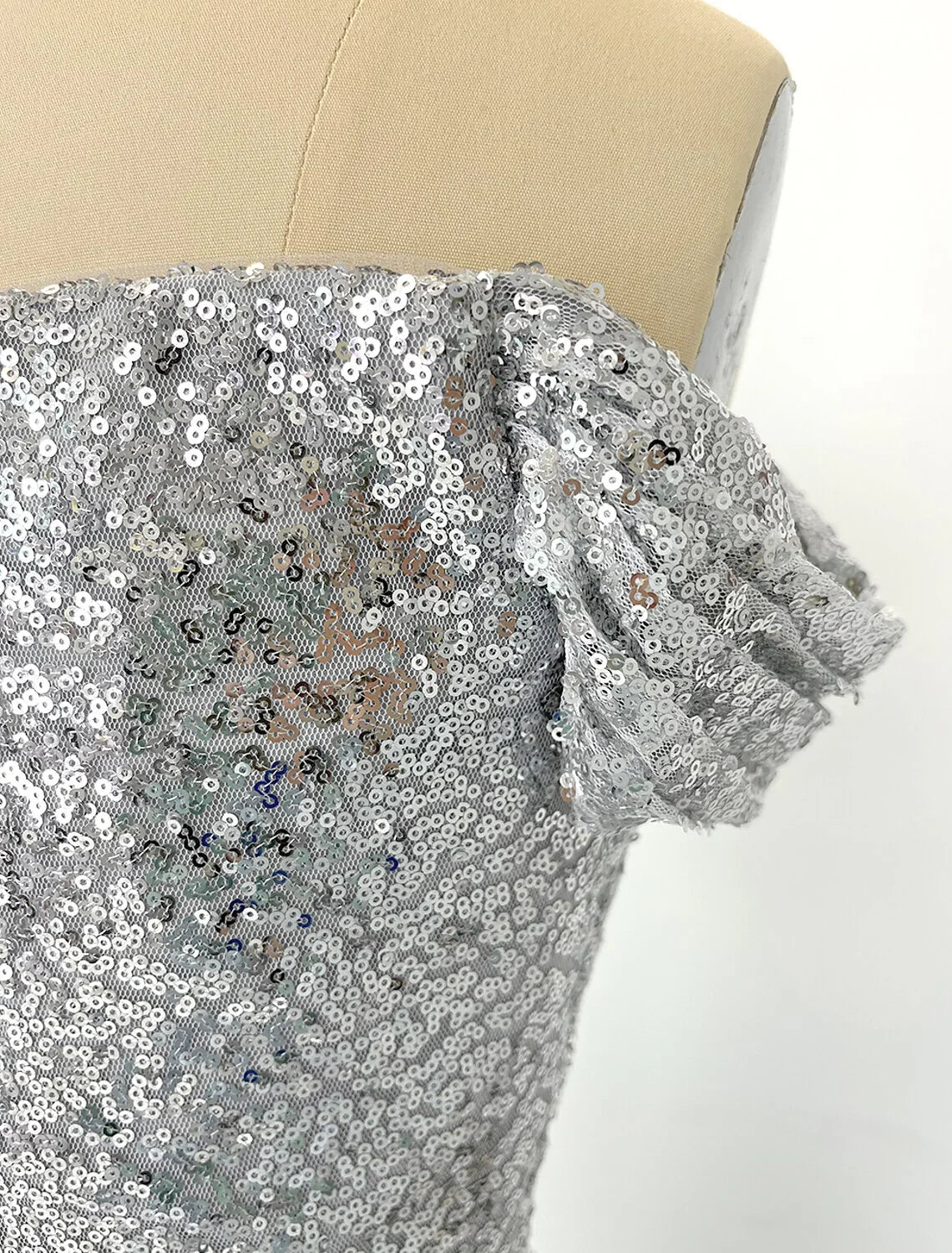 Evening Gown Sparkle & Shine Dress Cocktail Party Floor Length Short Sleeve Off Shoulder Sequined with Ruched