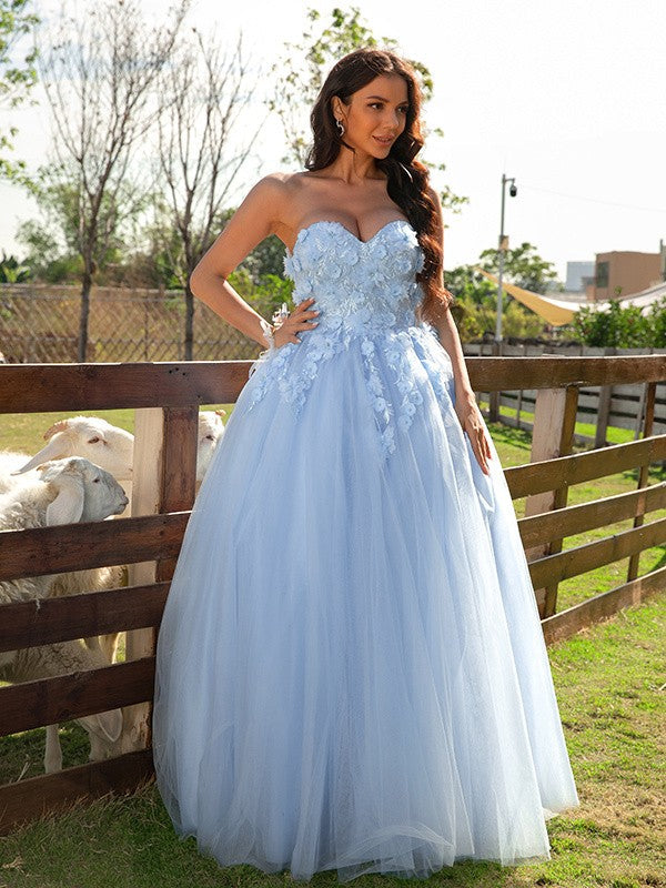 Tulle Applique Sweetheart Sleeveless Floor-Length Dresses