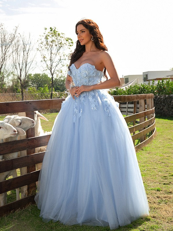 Tulle Applique Sweetheart Sleeveless Floor-Length Dresses