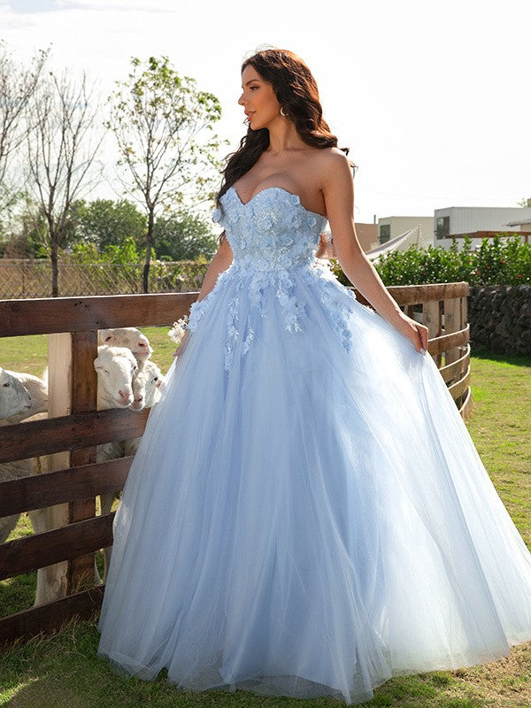 Tulle Applique Sweetheart Sleeveless Floor-Length Dresses