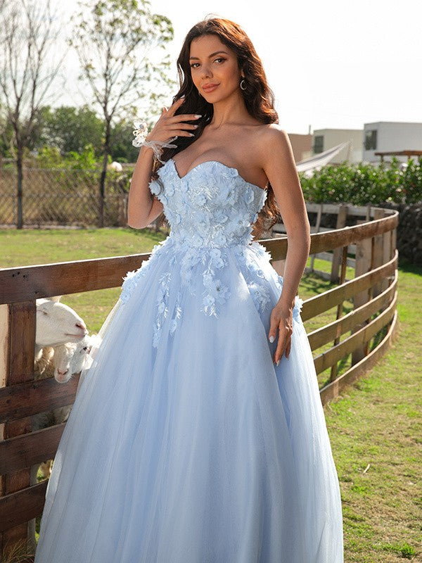 Tulle Applique Sweetheart Sleeveless Floor-Length Dresses