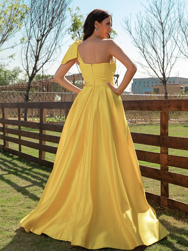One-Shoulder Sleeveless Sweep/Brush Train Dresses