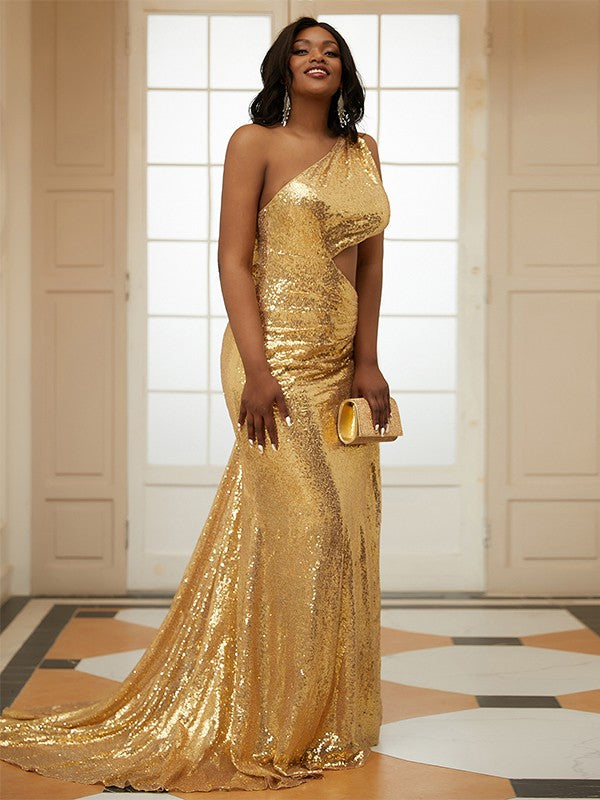 One-Shoulder Sleeveless Sweep/Brush Train Dresses