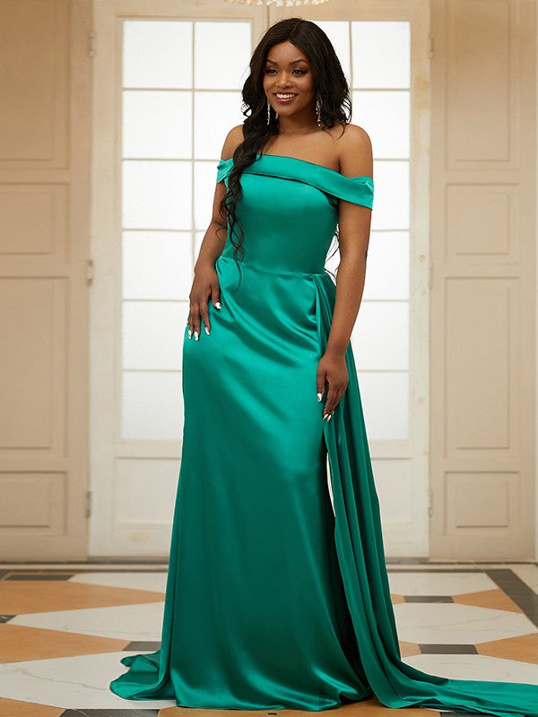 Ruffles Off-the-Shoulder Sleeveless Sweep/Brush Train Dresses