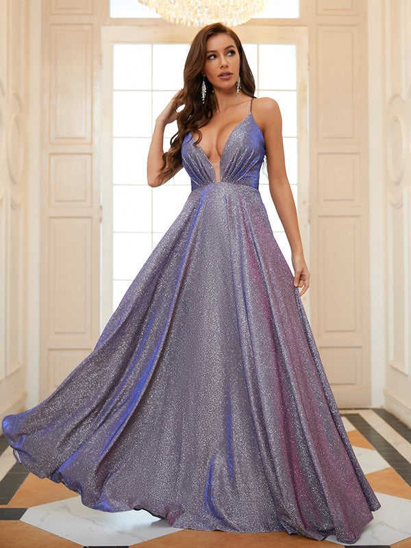 Ruched V-neck Sleeveless Floor-Length Dresses