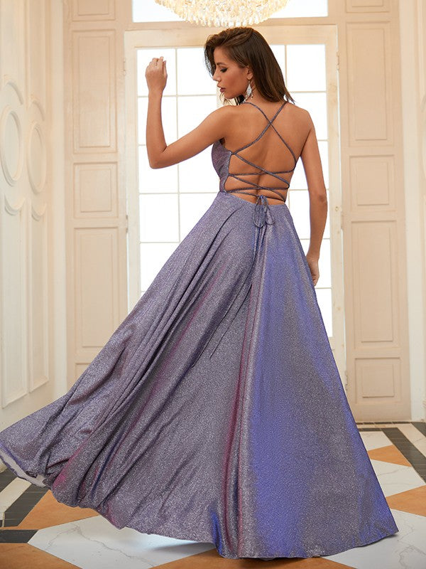 Ruched V-neck Sleeveless Floor-Length Dresses