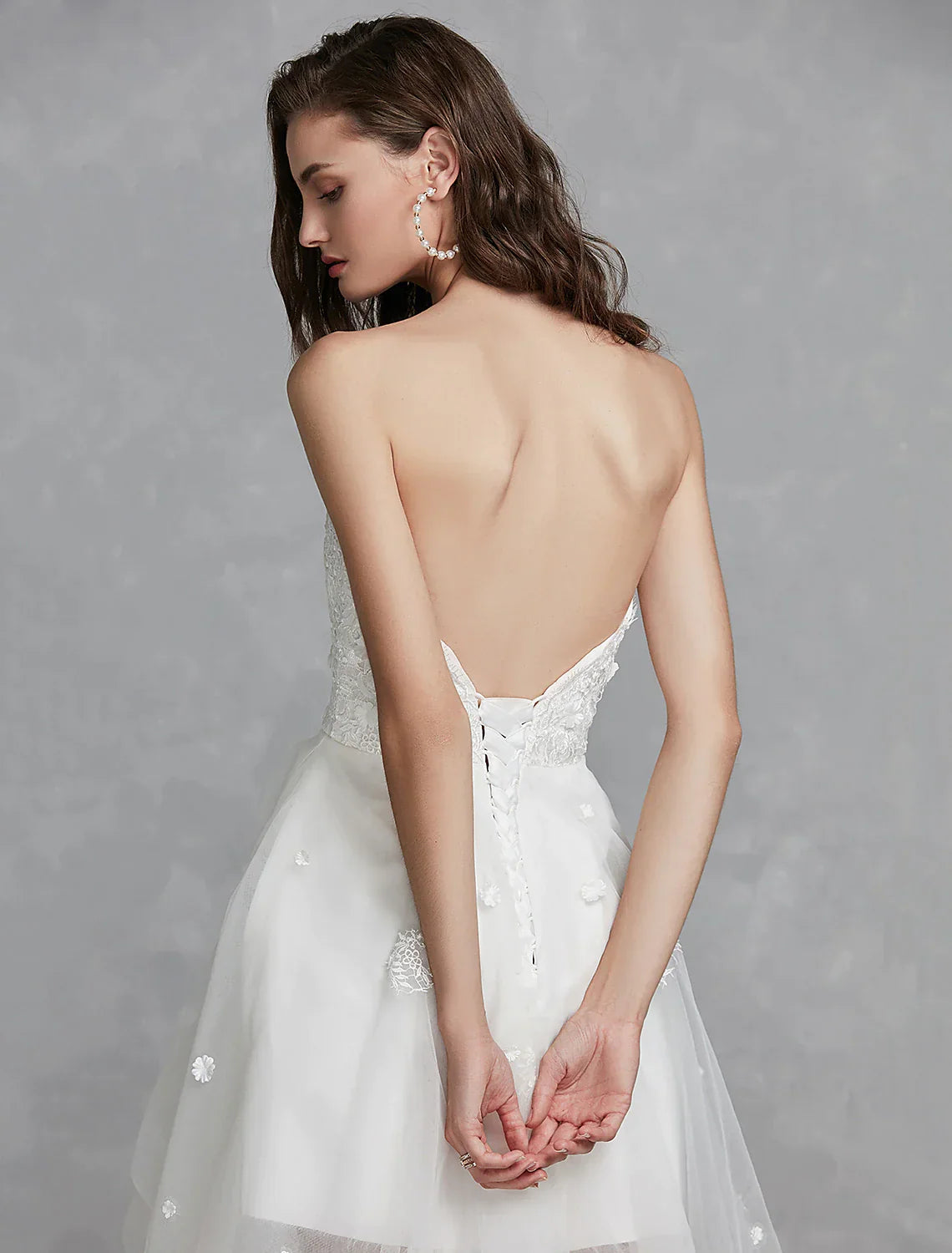 Reception Little White Dresses Wedding Dresses A-Line Sweetheart Strapless Asymmetrical Lace Bridal Gowns With Appliques