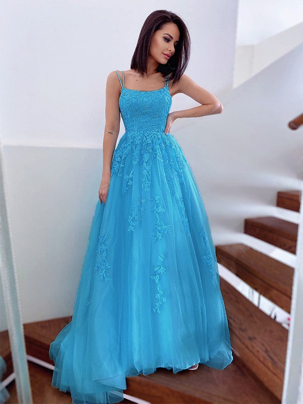 Straps Tulle Sleeveless Applique Sweep/Brush Train Dresses