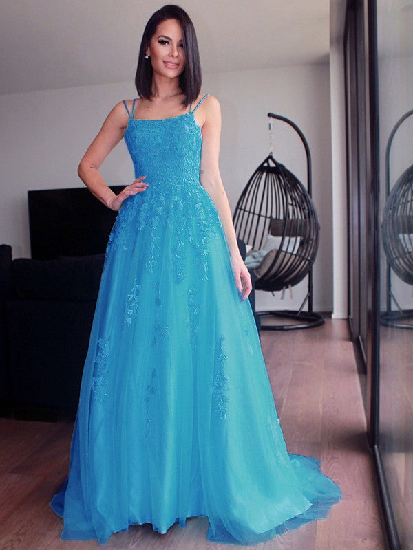 Straps Tulle Sleeveless Applique Sweep/Brush Train Dresses