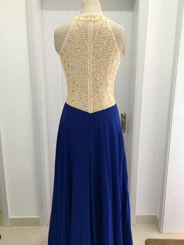 Scoop Sleeveless Sweep/Brush Train Beading Chiffon Dresses