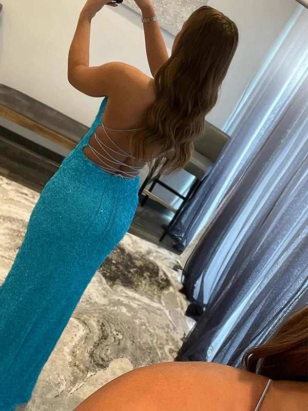 Sequins Ruched V-neck Sleeveless Sweep/Brush Train Dresses