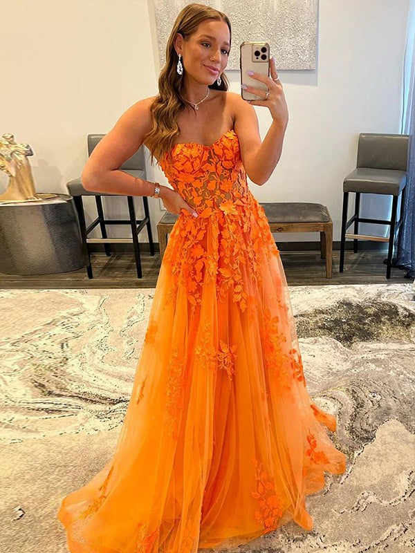 Tulle Applique Sweetheart Sleeveless Sweep/Brush Train Dresses