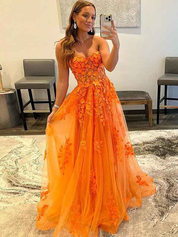Tulle Applique Sweetheart Sleeveless Sweep/Brush Train Dresses