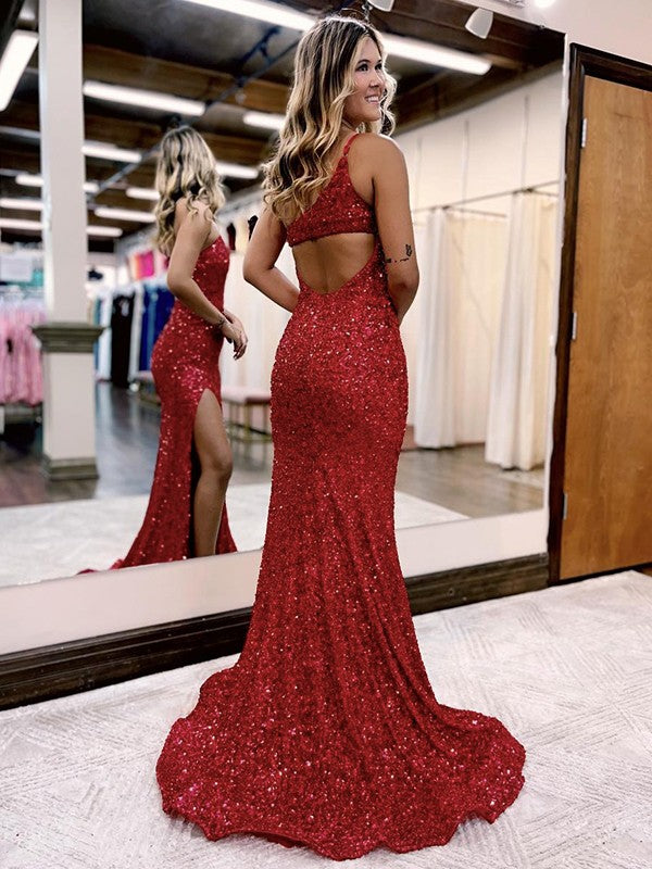 One-Shoulder Sleeveless Court Train Dresses