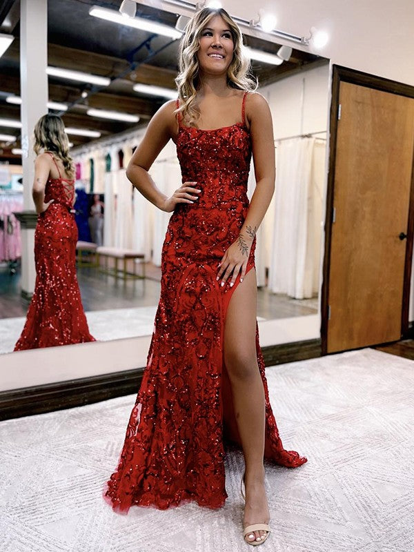 Spaghetti Straps Sleeveless Sweep/Brush Train Dresses