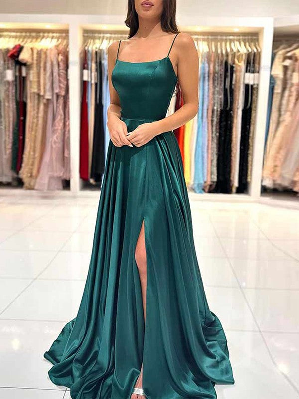 A-Line/Princess Silk like Satin Ruffles Spaghetti Straps Sleeveless Dresses