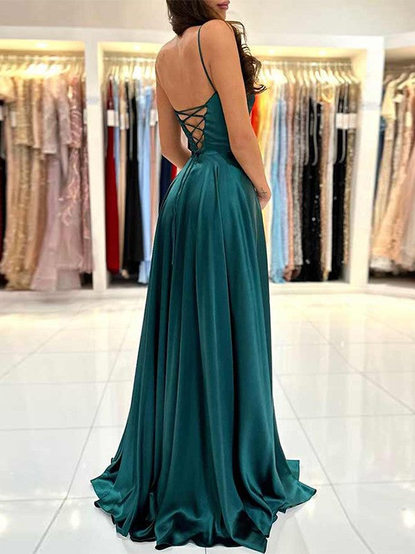 A-Line/Princess Silk like Satin Ruffles Spaghetti Straps Sleeveless Dresses