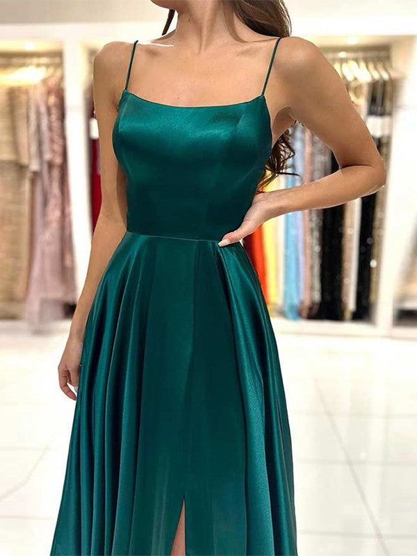 A-Line/Princess Silk like Satin Ruffles Spaghetti Straps Sleeveless Dresses