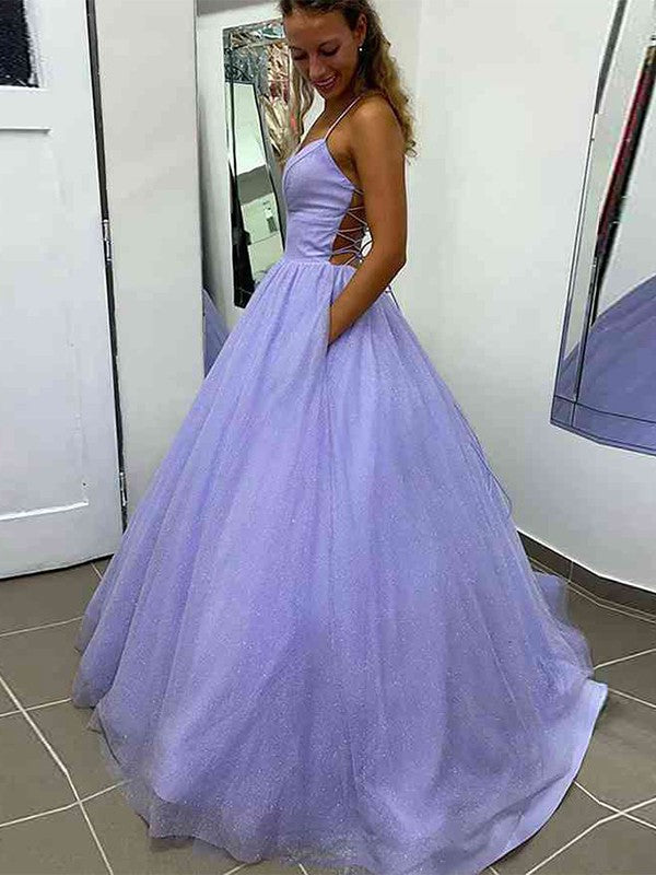 A-Line Ruffles Spaghetti Straps Sleeveless Sweep/Brush Train Dresses