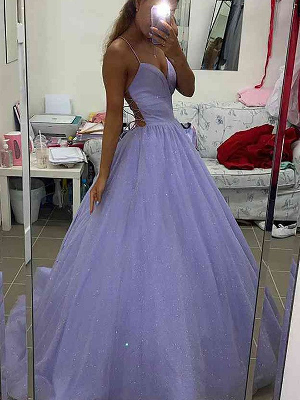 A-Line Ruffles Spaghetti Straps Sleeveless Sweep/Brush Train Dresses
