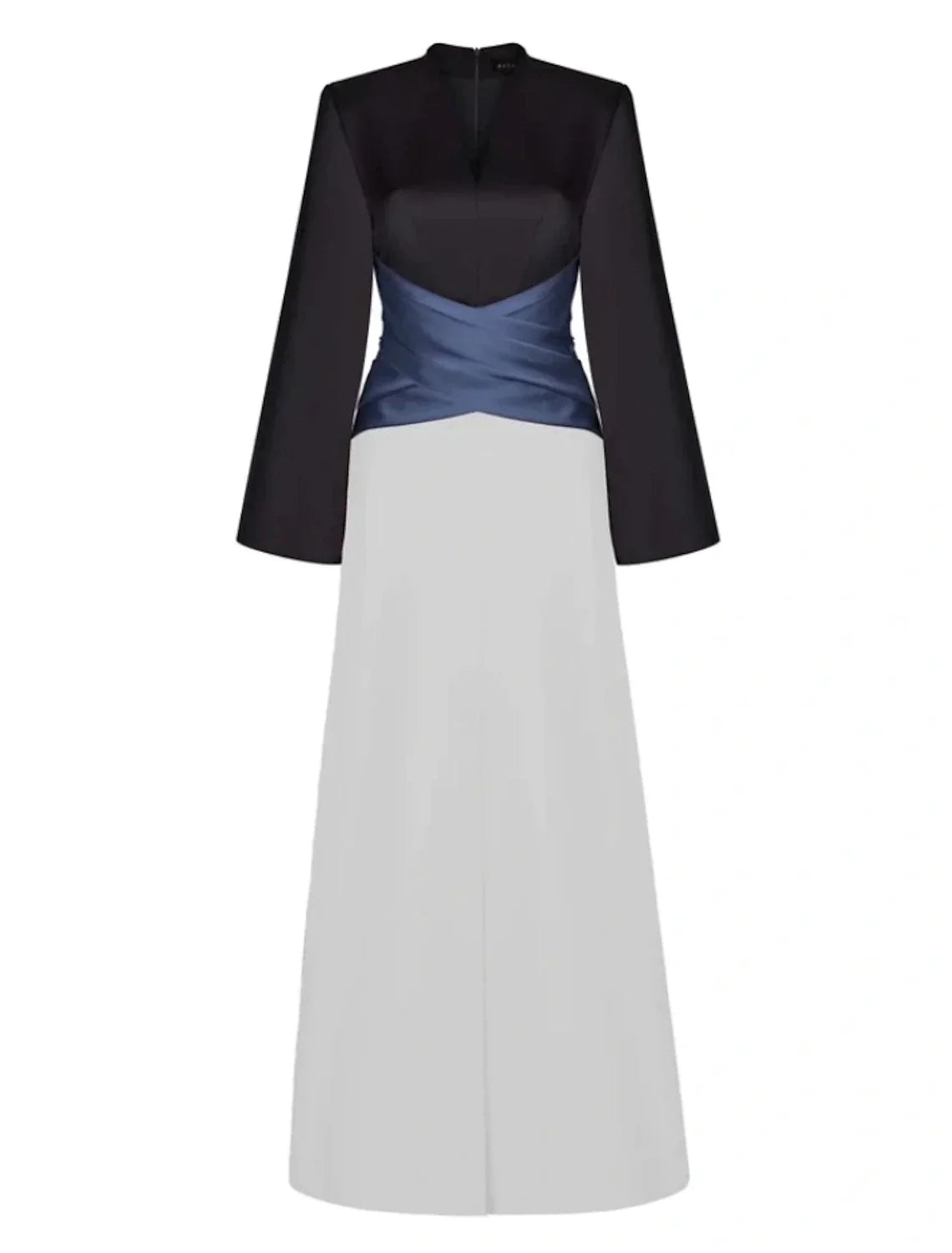 Evening Gown Elegant Dress Formal Floor Length Long Sleeve V Neck Satin with Pleats Ruched Slit