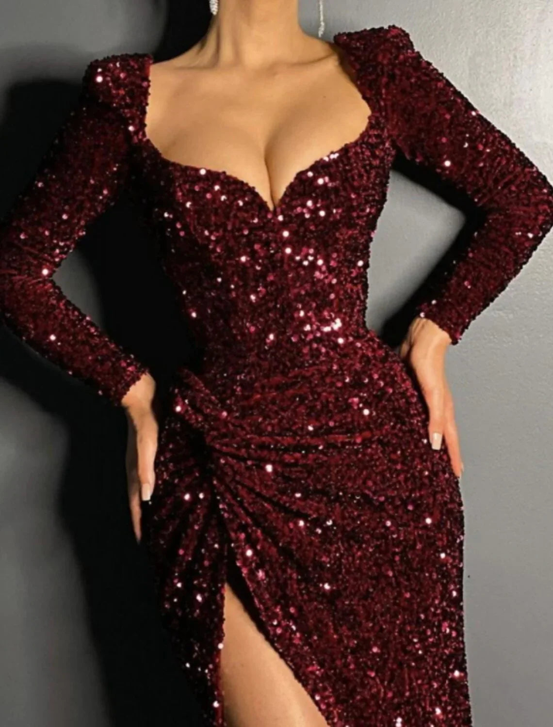Mermaid / Trumpet Evening Gown Sparkle Dress Wedding Guest Formal Evening Sweep / Brush Train Long Sleeve Scoop Neck Sequined with Sequin Slit