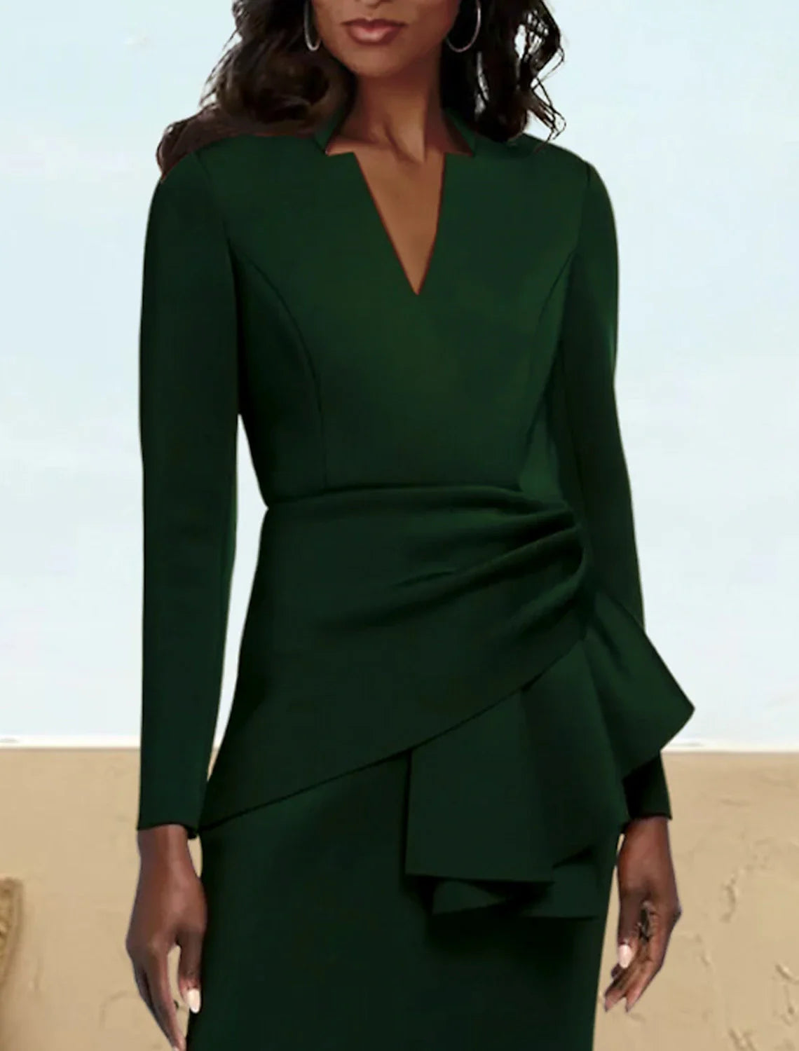 A-Line Mother of the Bride Dress Formal Wedding Guest Elegant V Neck Floor Length Satin Long Sleeve