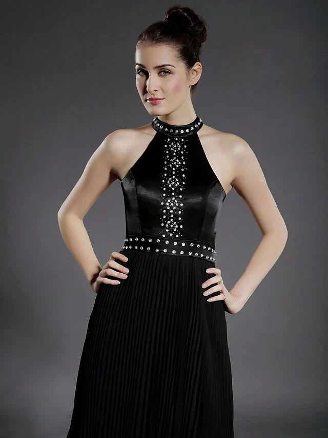 Ball Gown Little Black Dress Dress Holiday Knee Length Sleeveless High Neck Chiffon