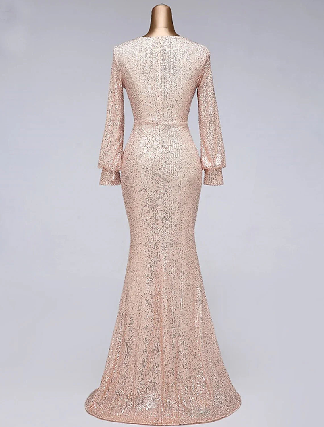 Evening Gown Elegant Dress Wedding Guest Floor Length Long Sleeve V Neck Tulle with Sequin Slit