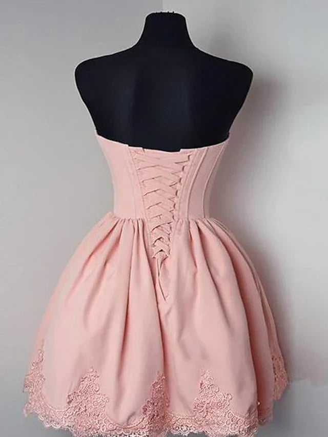 Ball Gown A-Line Homecoming Dresses Minimalist Dress Cocktail Party Short / Mini Sleeveless Strapless Italy Satin