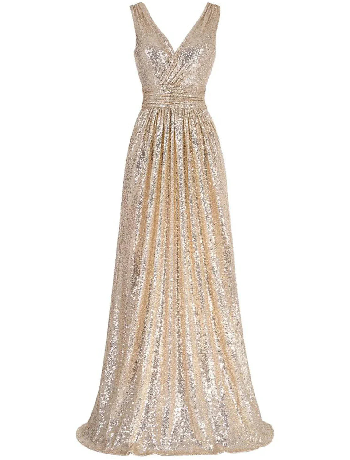 Sheath / Column Prom Dresses Sexy Dress Formal Floor Length Sleeveless V Neck Sequined with Pleats Sequin