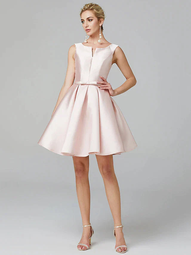 A-Line Cute Dress Homecoming Knee Length Sleeveless V Wire Satin