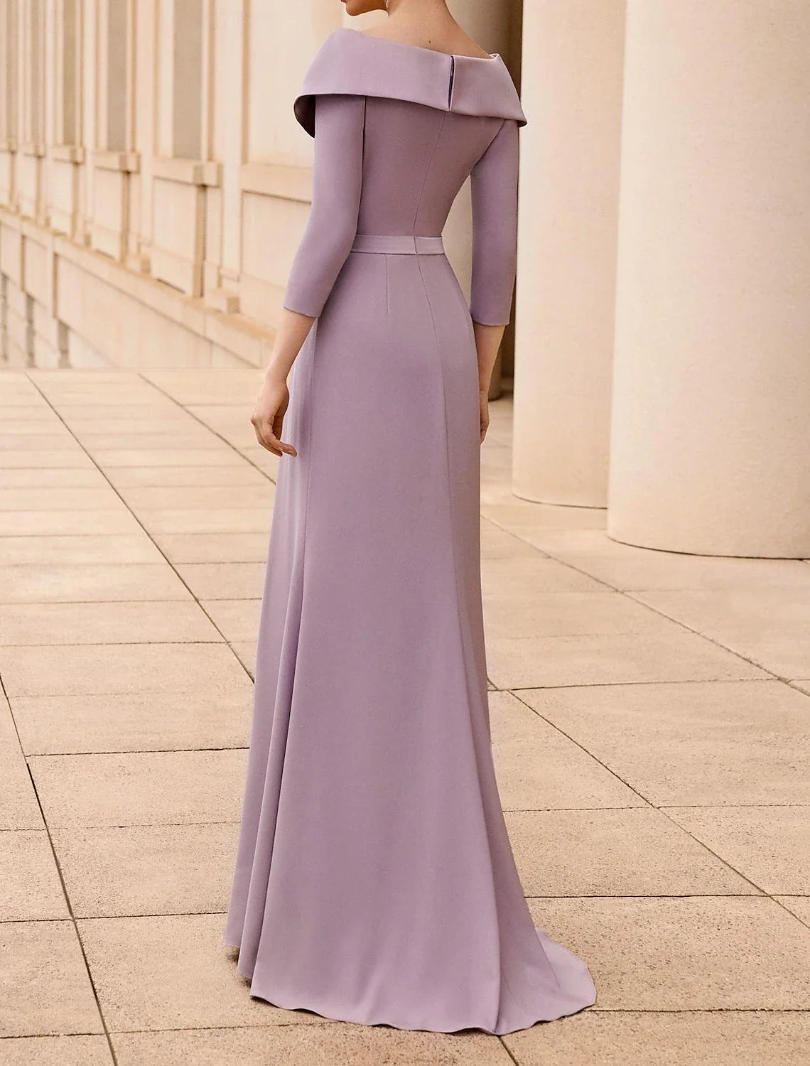 Mermaid / Trumpet Mother of the Bride Dress Elegant V Neck Floor Length Crepe Chiffon 3/4 Length Sleeve