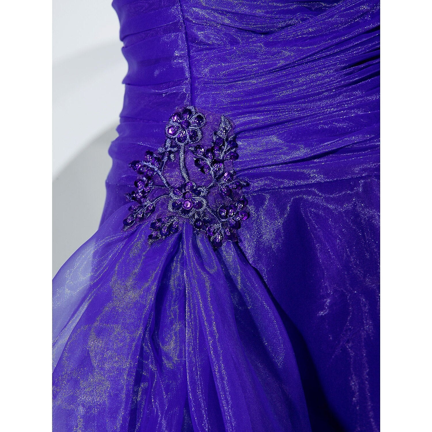 Evening Floor Length Sleeveless One Shoulder Organza with Side Draping Cascading Ruffles