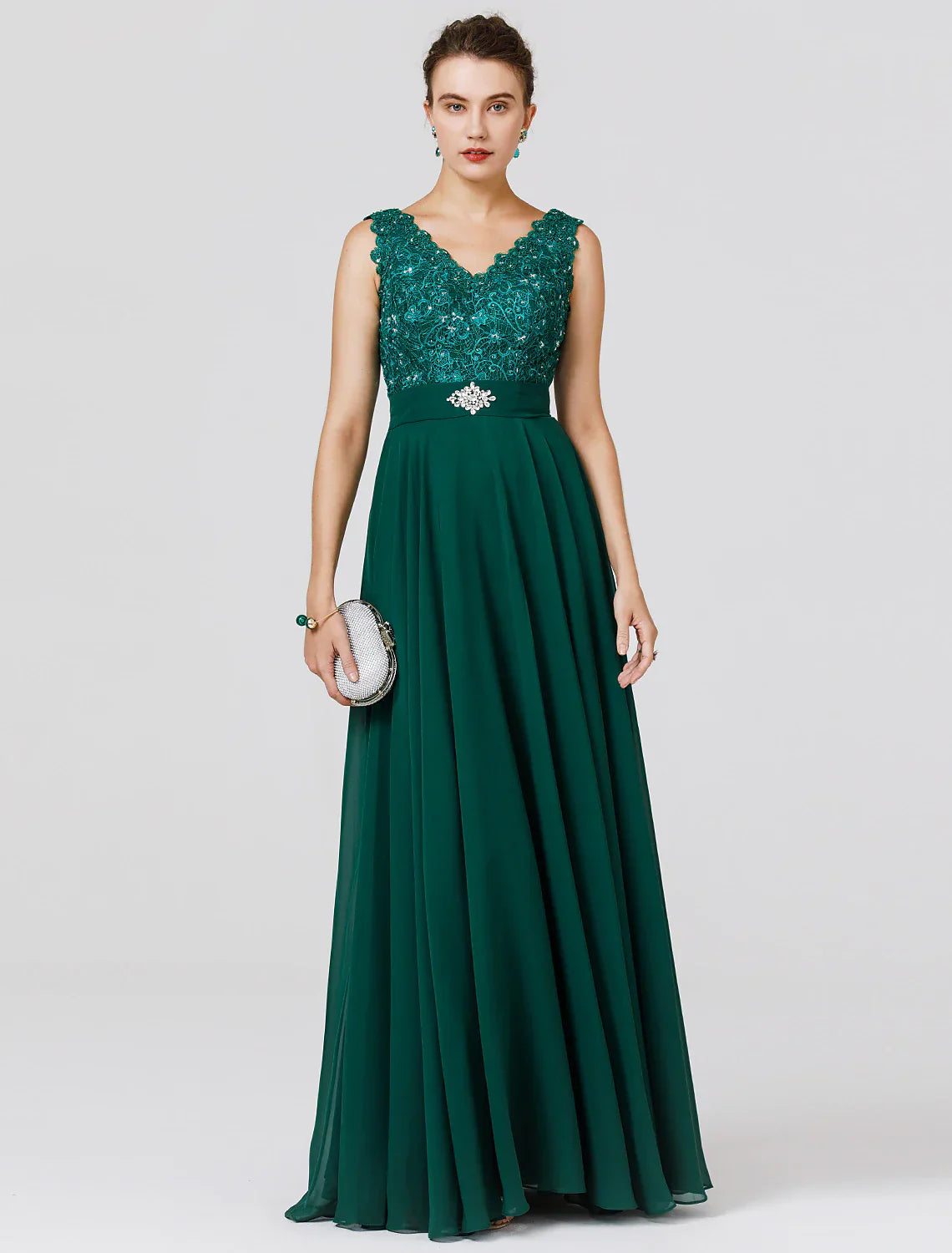Wedding Guest Formal Evening Floor Length Sleeveless V Neck Chiffon V Back with Sash / Ribbon Beading