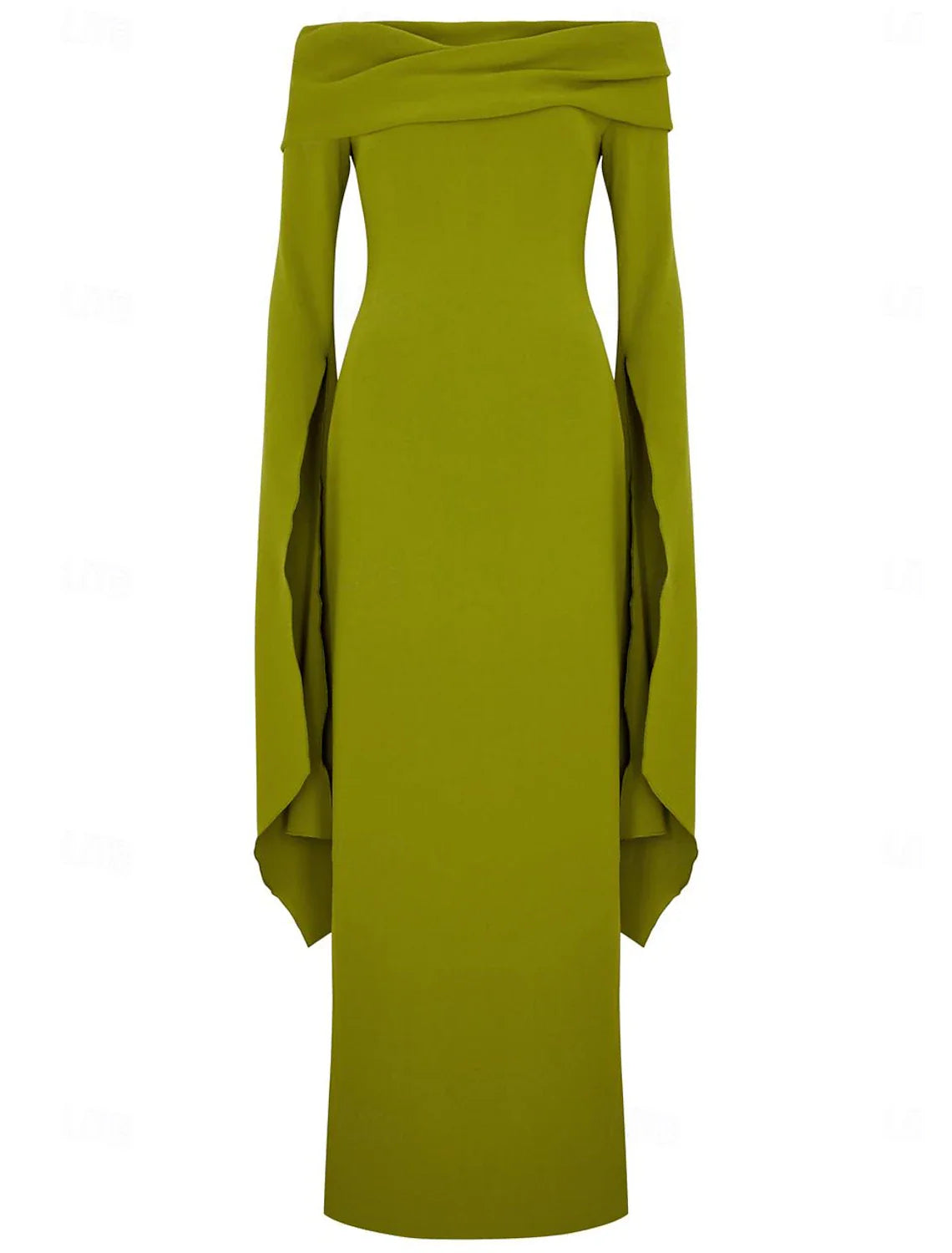Sheath Evening Gown Green Elegant Dress Formal Wedding Guest Floor Length Long Sleeve One Shoulder Capes