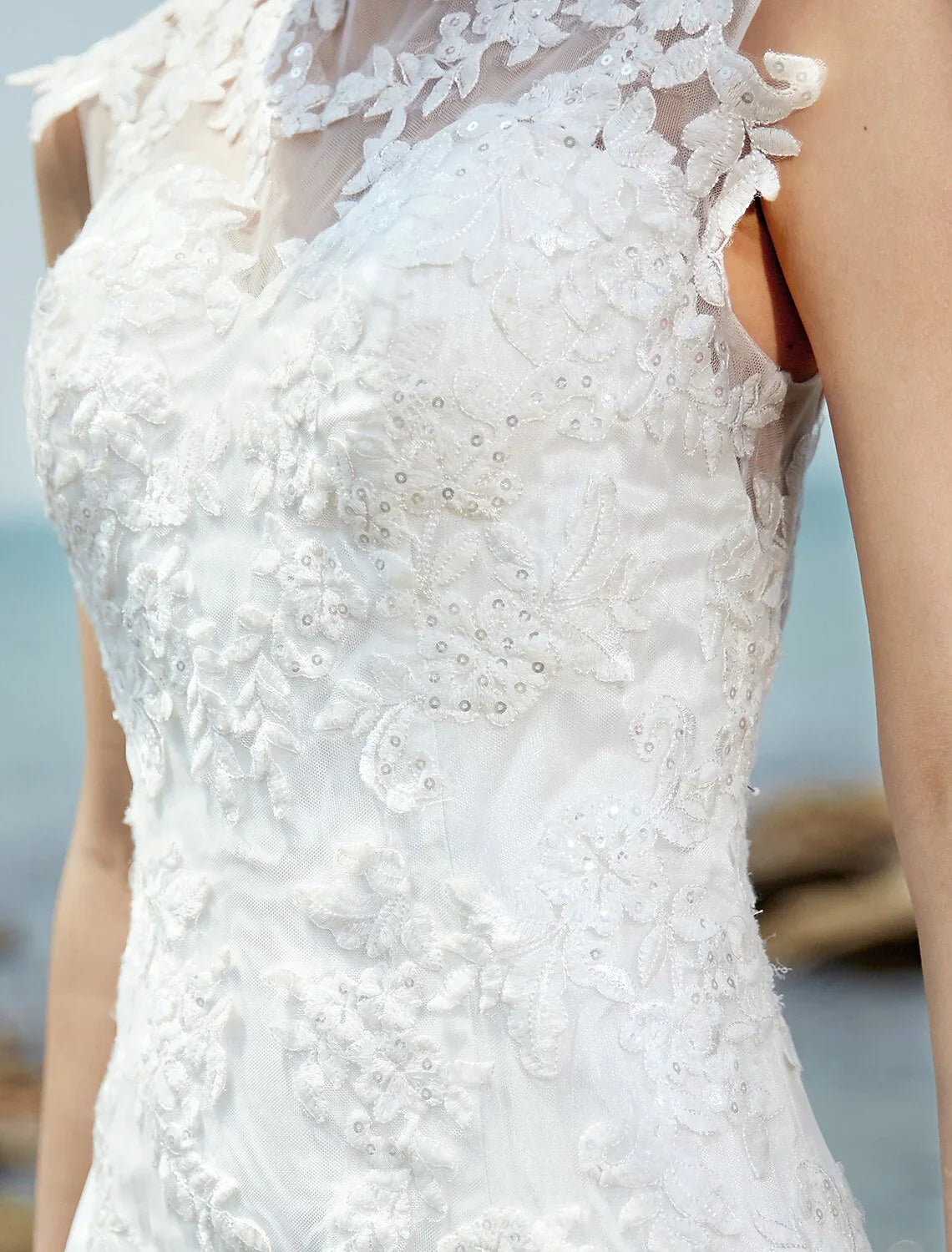 Mermaid / Trumpet Bateau Neck Sweep / Brush Train Lace / Tulle Made-To-Measure Wedding Dresses with Lace / Ruched