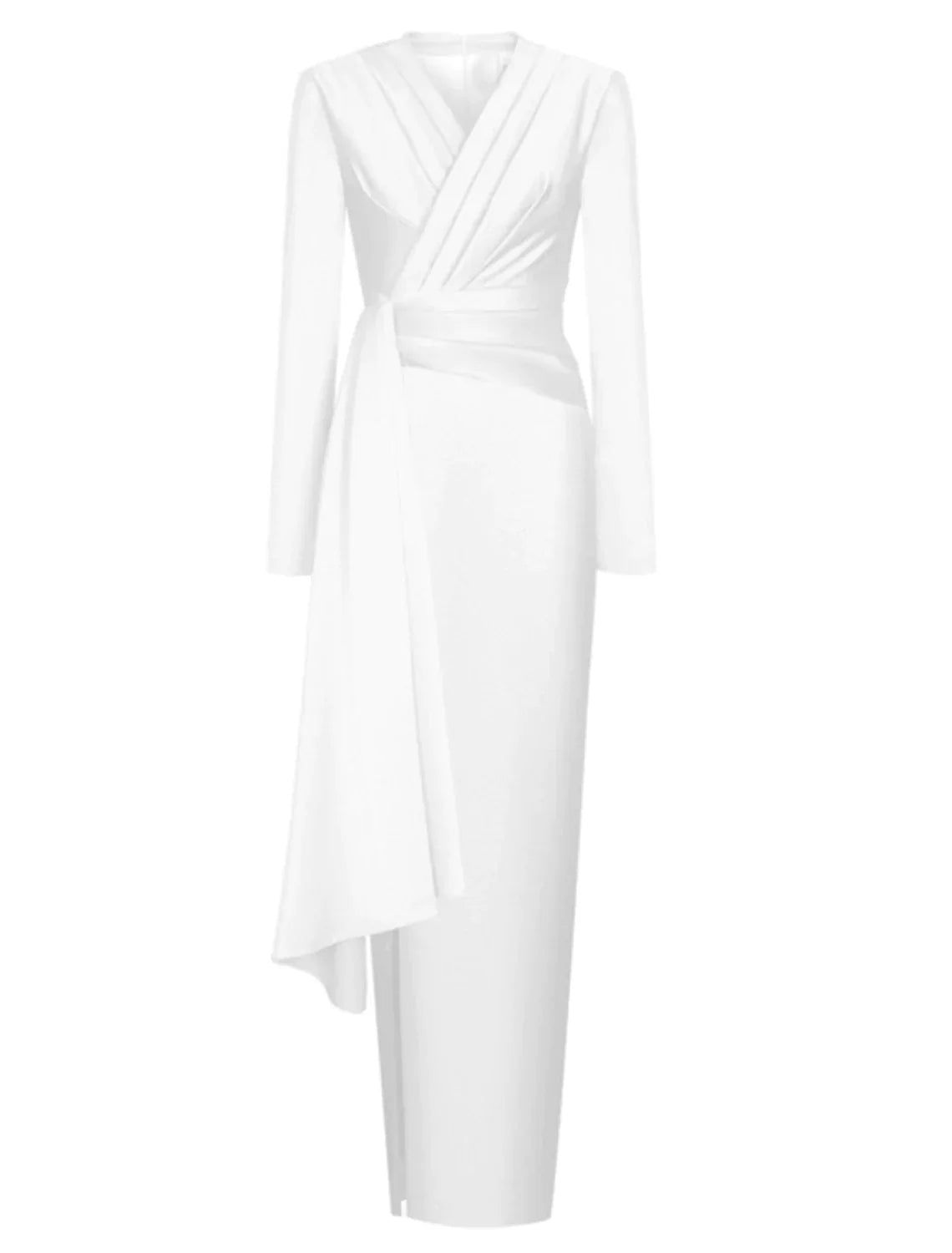 A-Line Evening Black Dress Christmas Elegant Dress Formal Ankle Length Long Sleeve V Neck Satin with Ruched Slit