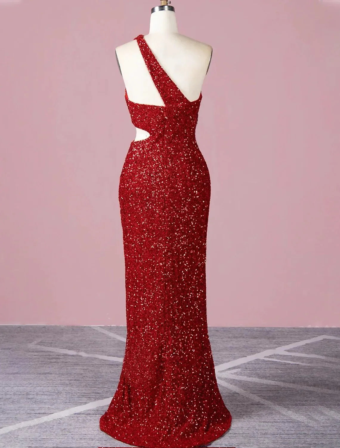 A-Line Evening Gown Elegant Dress Formal Prom Floor Length Sleeveless One Shoulder Sequined with Glitter Sequin
